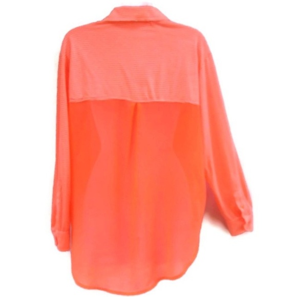 Willow Clay Striped Shirt Neon Orange Sheer Contrasting Back USA M - Picture 3 of 8